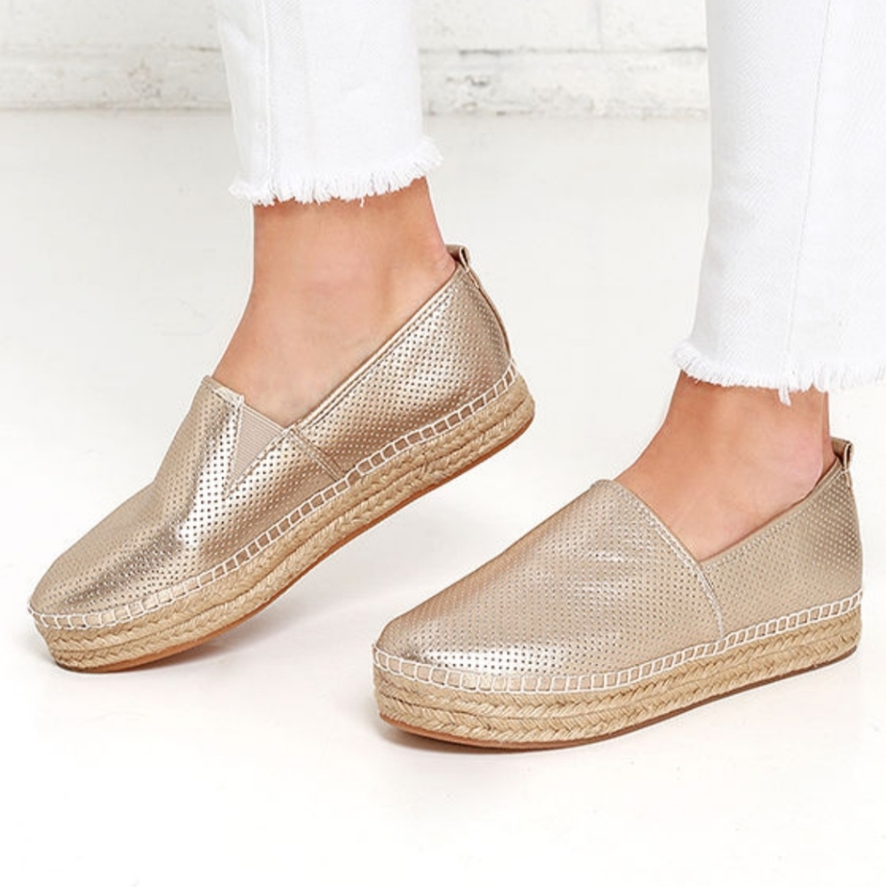 Sam Edelman Peppa gold leather espadrille slip on shoes flats 7.5